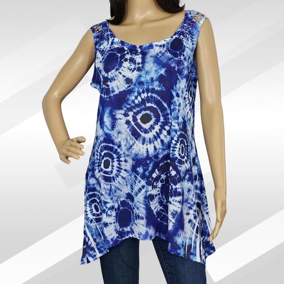 2/$20 CB Tie Dye Sleeveless Blouse Size L | Boho Chic Summer Top - Picture 1 of 6